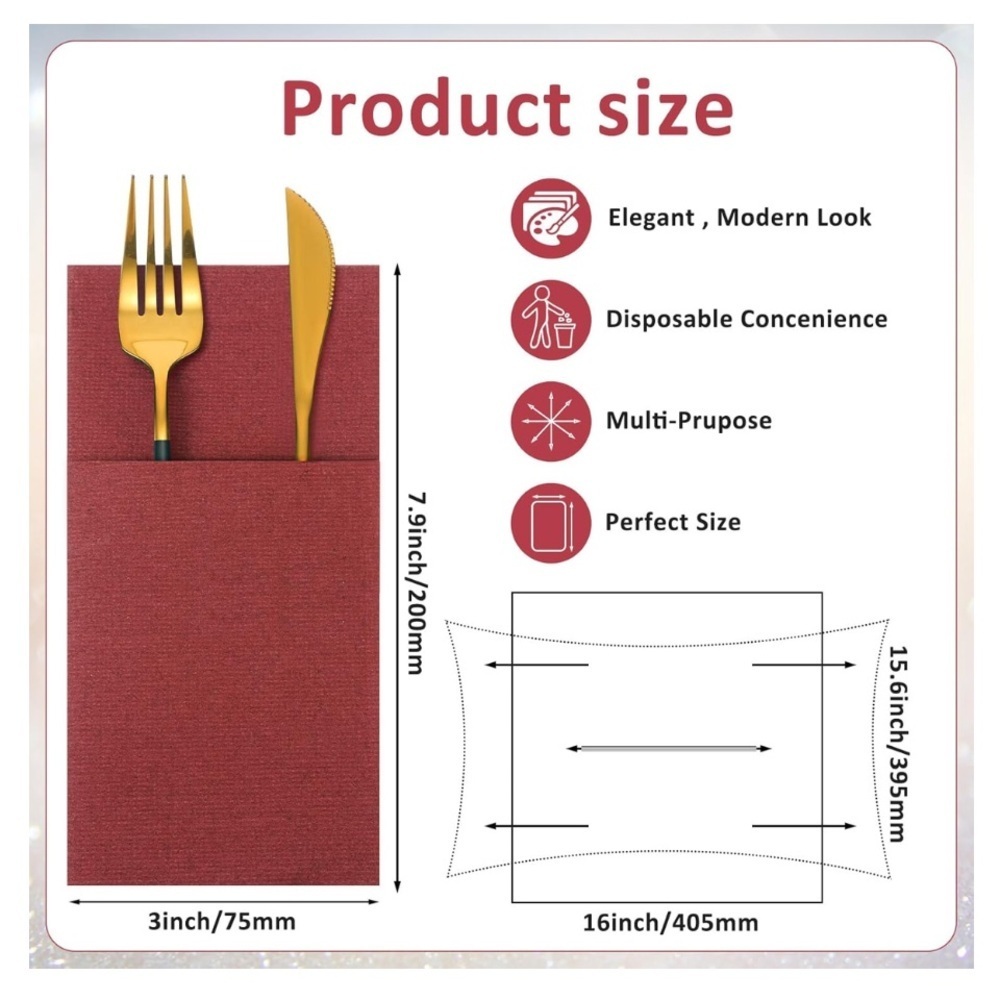 50 Burgundy Wine Colored Paper Linen Dinner Napkins Folded Disposable NEW - Picture 3 of 8